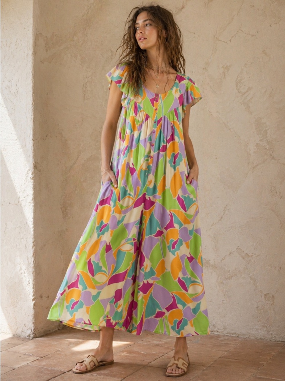 #72 Easel CLOSEOUT FIRM 🌸New! Easel Colorful Floral Wide-Leg Jumper